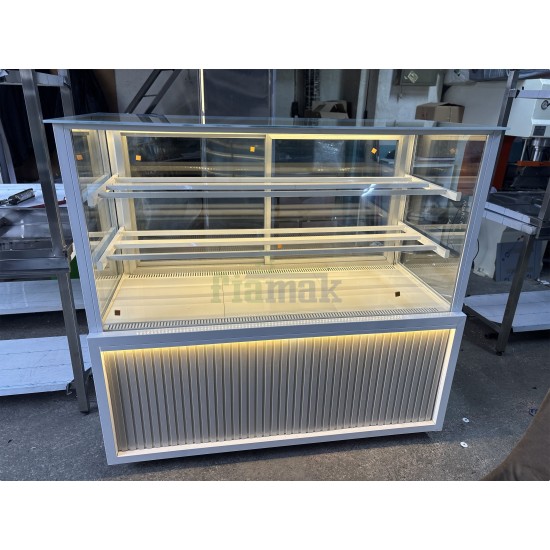 Fiamak 200 cm Dik Camlı Pasta Teşhir Dolabı Beyaz Mobilyalı