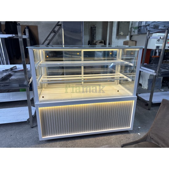 Fiamak 200 cm Dik Camlı Pasta Teşhir Dolabı Beyaz Mobilyalı