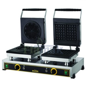 Silverinox: Çiftli Waffle Makinesi (Kare & Çiçek Şekilli) - Profesyonel Ticari Kullanım İçin