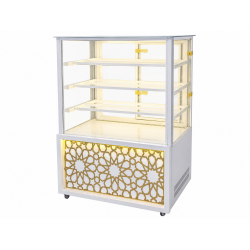 Fiamak Beyaz Ahşap Gold İşlemeli Klasik Pasta Dolabı 100 cm