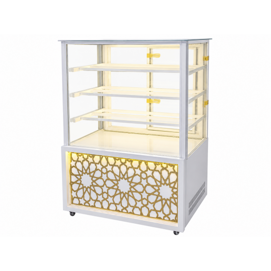 Fiamak Beyaz Ahşap Gold İşlemeli Klasik Pasta Dolabı 100 cm