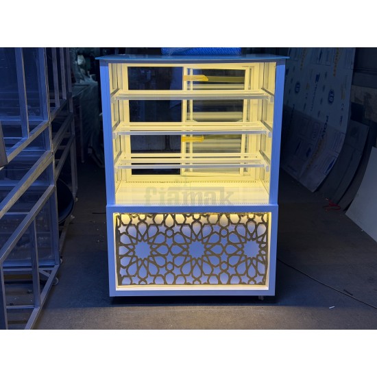 Fiamak Desenli Beyaz Gold İşlemeli Lüks Pasta Dolabı 100 cm