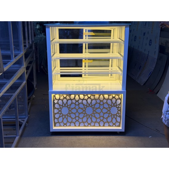 Fiamak Desenli Beyaz Gold İşlemeli Lüks Pasta Dolabı 100 cm