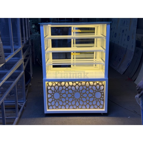 Fiamak Desenli Beyaz Gold İşlemeli Lüks Pasta Dolabı 100 cm