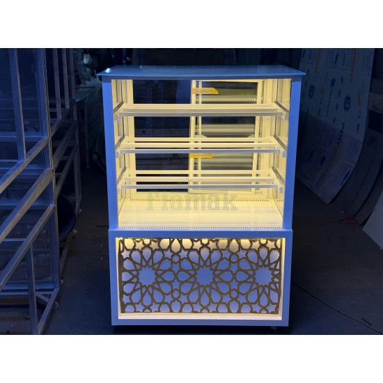 Fiamak Desenli Beyaz Gold İşlemeli Lüks Pasta Dolabı 100 cm