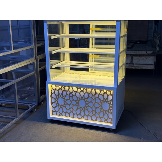 Fiamak Desenli Beyaz Gold İşlemeli Lüks Pasta Dolabı 100 cm