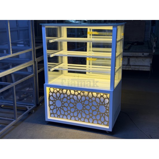 Fiamak Desenli Beyaz Gold İşlemeli Lüks Pasta Dolabı 100 cm