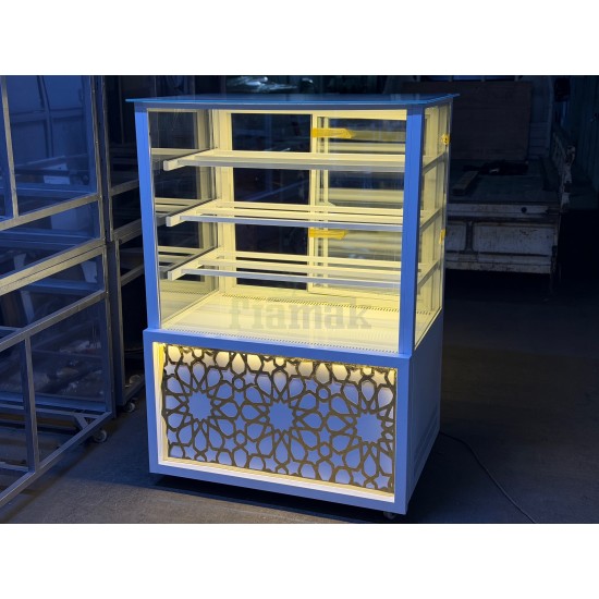 Fiamak Desenli Beyaz Gold İşlemeli Lüks Pasta Dolabı 100 cm