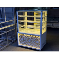 Fiamak Desenli Beyaz Gold İşlemeli Lüks Pasta Dolabı 100 cm