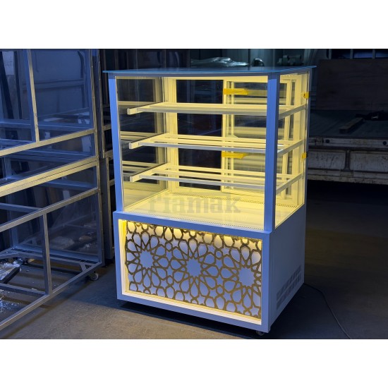 Fiamak Desenli Beyaz Gold İşlemeli Lüks Pasta Dolabı 100 cm