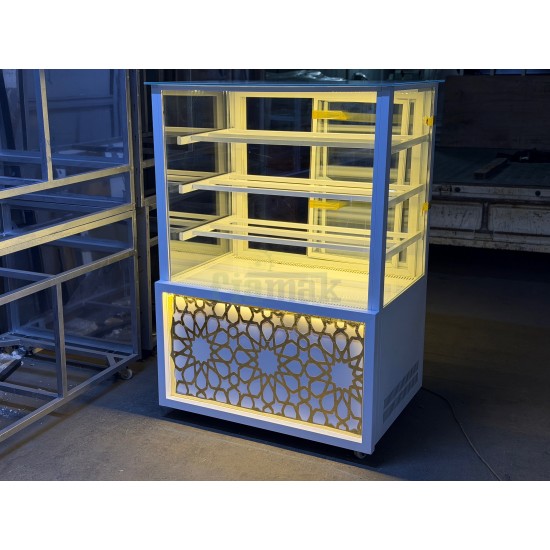Fiamak Desenli Beyaz Gold İşlemeli Lüks Pasta Dolabı 100 cm