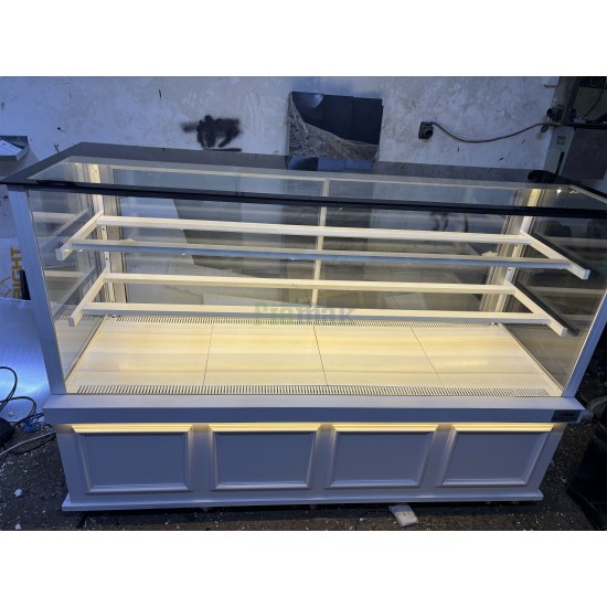 Fiamak 200 cm Beyaz Sade İşlemeli Pasta Teşhir Dolabı - Modern Vitrin Buzdolabı