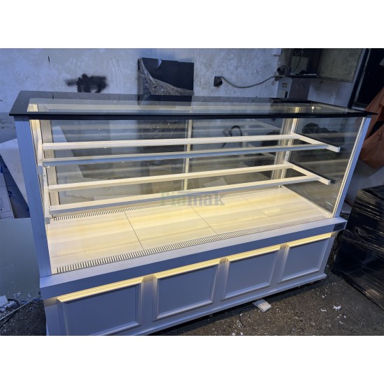 Fiamak 200 cm Beyaz Sade İşlemeli Pasta Teşhir Dolabı - Modern Vitrin Buzdolabı