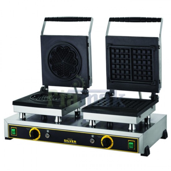 Silverinox: Çiftli Waffle Makinesi (Kare & Çiçek Şekilli) - Profesyonel Ticari Kullanım İçin