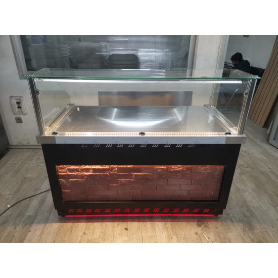 Fiamak 150 cm Tuğlalı Taş Dekorlu Börek Poğaça Tezgahı – Endüstriyel Şık Sunum Standı