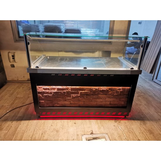 Fiamak 150 cm Tuğlalı Taş Dekorlu Börek Poğaça Tezgahı – Endüstriyel Şık Sunum Standı