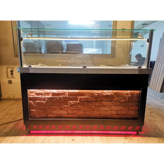 Fiamak 150 cm Tuğlalı Taş Dekorlu Börek Poğaça Tezgahı – Endüstriyel Şık Sunum Standı