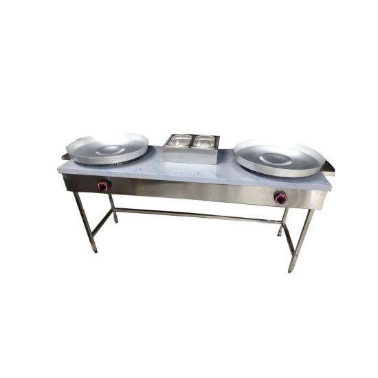 Ayaklı Paslanmaz Çift'li Et, Tavuk Tantuni Tezgahı 160x50 cm  Tüp'lü,Doğalgaz'lı