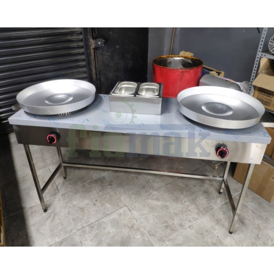 Ayaklı Paslanmaz Çift'li Et, Tavuk Tantuni Tezgahı 160x50 cm  Tüp'lü,Doğalgaz'lı