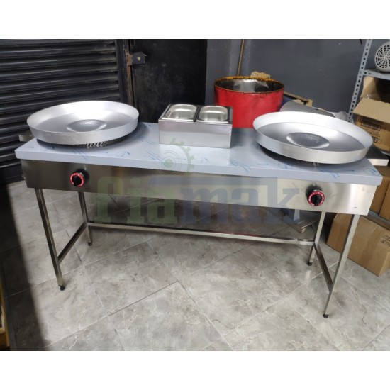 Ayaklı Paslanmaz Çift'li Et, Tavuk Tantuni Tezgahı 160x50 cm  Tüp'lü,Doğalgaz'lı