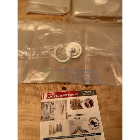 Elbise Torbası - Vakumlu Hurç Torbası - Pratik,Yer Kaplamaz - 3'lü Set