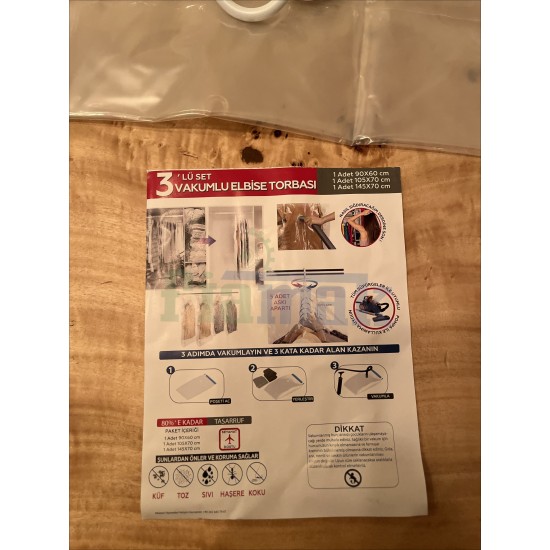 Elbise Torbası - Vakumlu Hurç Torbası - Pratik,Yer Kaplamaz - 3'lü Set