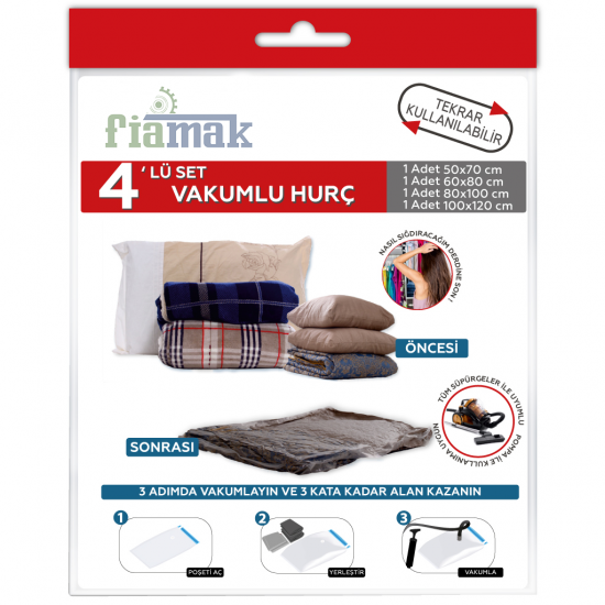Vakumlu Hurç Torbası - Pratik,Yer Kaplamaz - 4'lü Set